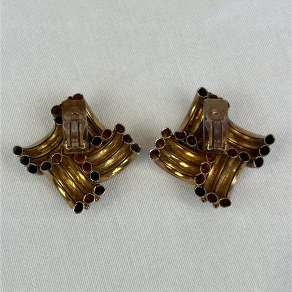 Vintage 80s 90s Large Gold Tone Clip On Earrings Tube Statement - Picture 5 of 7